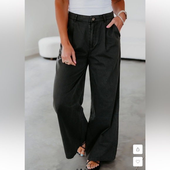 Double Zero Pleated High Rise Wide Leg Pants Black Pockets Womens Size Large - Picture 1 of 11